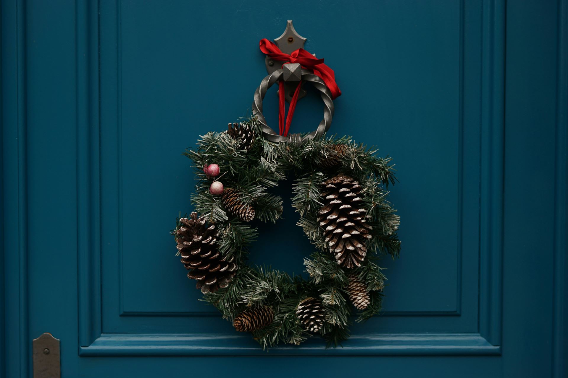 Holly wreath on door